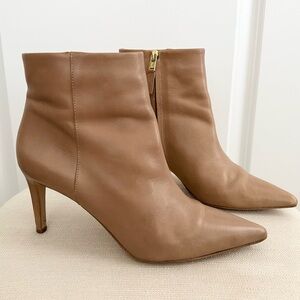Sam Edelman Camel Tan Leather Pointy Toe High Heel Ankle Boots - Karen Booties